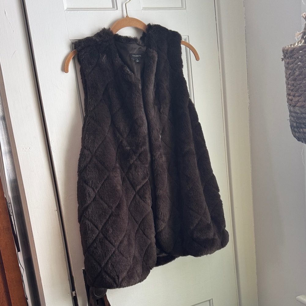 Talbots Quilted Faux Fur Vest